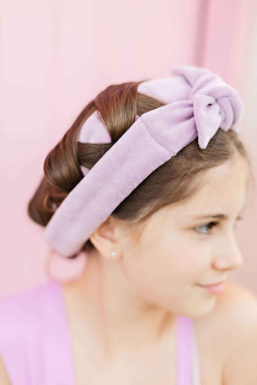 Kids Hair Kit | The Sway + FREE Wooden Kitty brush + Headband + 6 elastics | Made in USA | Cotton velour | Curls | Beachy waves | Lilac