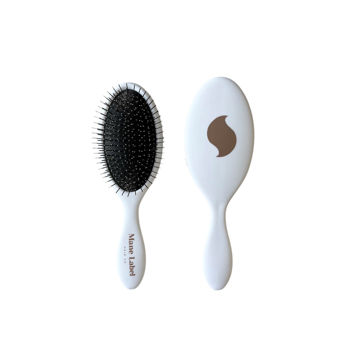 Detangle Hairbrush I Metal Bristle Brush I White Brush with Logo