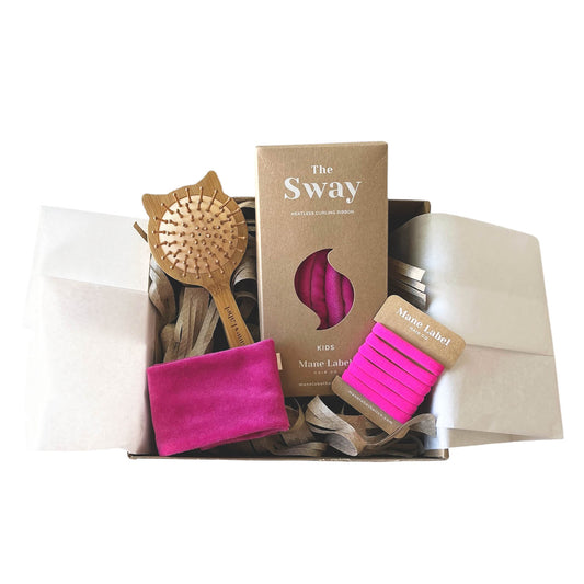 Kids Hair Kit | The Sway + FREE Wooden Kitty brush + Headband + 6 elastics | Made in USA | Cotton velour | Curls | Beachy waves | Dragonfruit